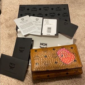 MCM Visetos Flap Wallet Trifold Cognac